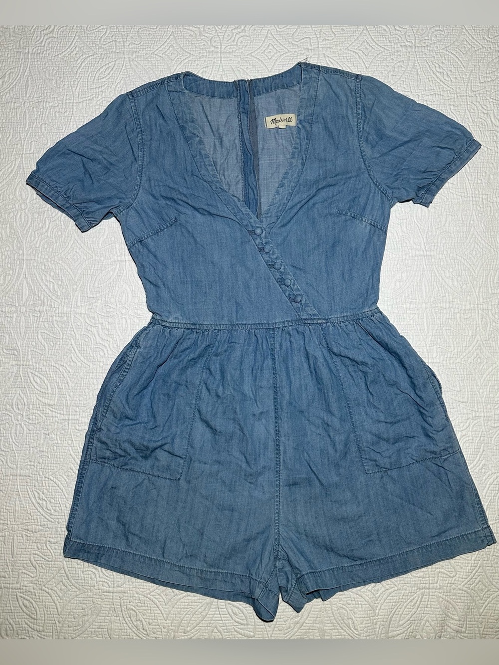 Madewell Denim-Blue Chambray One-Piece Romper